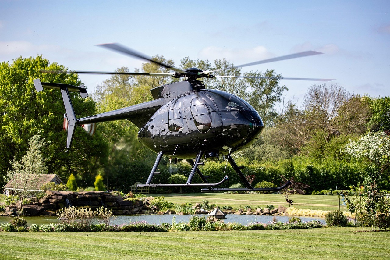 A helicopter on a mountain helipad