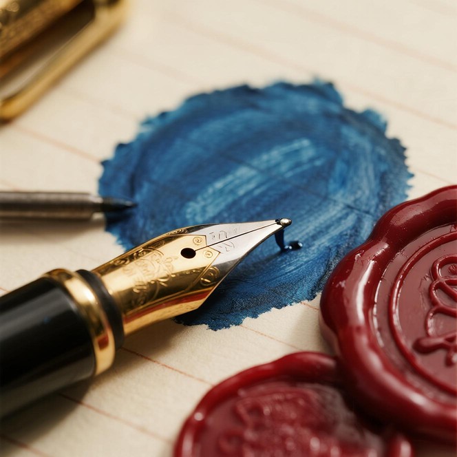 A handwritten card and fountain pen